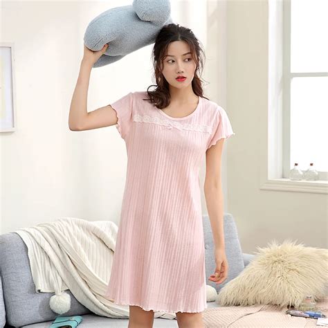 Summer Cotton Nightgowns For Women Lace Solid Female Lady Sex Sleepwear Nightwear Home Dress