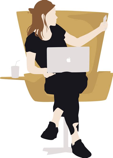Vector Woman Sitting & Using Macbook | Vector illustration people, People illustration ...