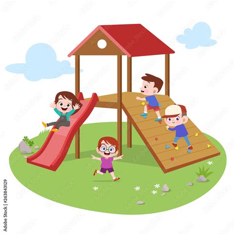 Kids Children Playing Playground Vector Illustration Stock Vector