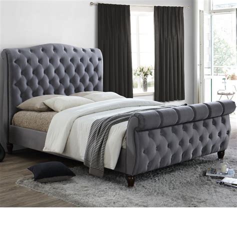 Grey Velvet Fabric Sleigh Bed Happy Beds Colorado Grey Fabric Modern