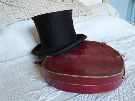 Antique French Silk Collapsible Top Hat Gibus W Hat Box Black Etsy