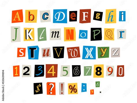 Vector Ransom Font Letters Numbers And Punctuation Marks Cut Outs