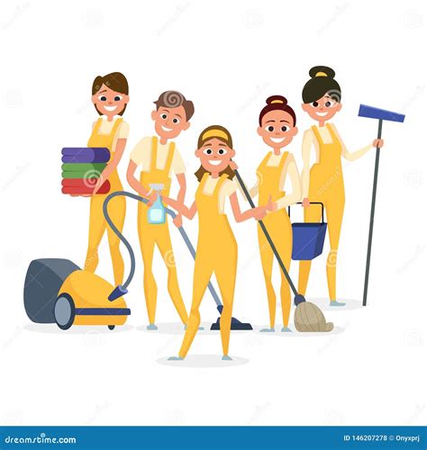 Best Cleaning Staff Vector Characters Isolated On White Background Stock Vector Illustration