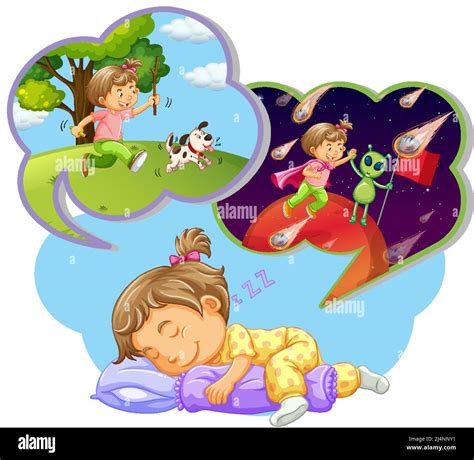 Girl Sleeping And Dreaming Of Playing Illustration Stock Vector Image