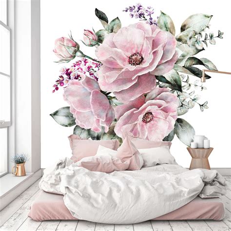 Removable Wallpaper Mural Peel And Stick Branch Of Flowers Isolated On