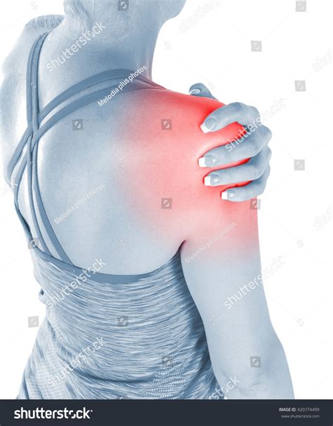 Acute Pain Woman Shoulder Female Holding Stock Photo 420774499