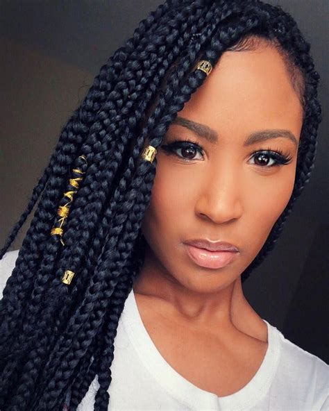 Medium Sized Box Braids With Gold Hair Accessories That Easily Glam Up