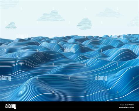 3d Rendering Of An Abstract Ocean Background Blue Colored Dynamic