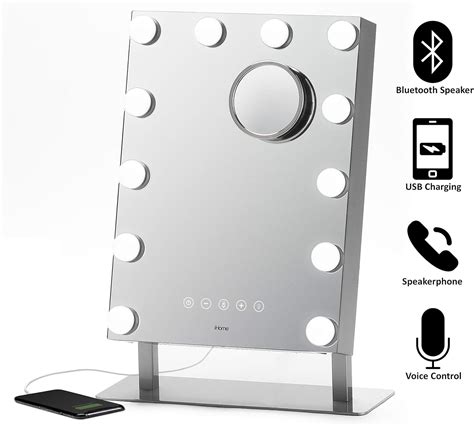 Ihome Hollywood Vanity Mirror Pro With Built In Bluetooth Voice Control Usb Input And Speaker