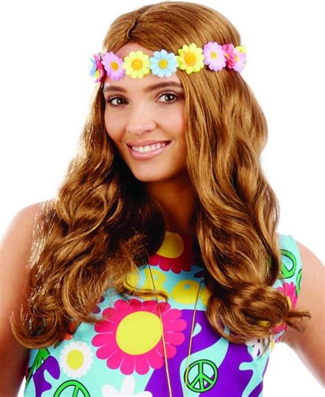 Fun Shack Womens Wavy Floral Hippie Wig Adults 70s Hippie Curly Hair Costume Accessory Toptoy