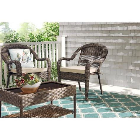 Stackable Brown Resin Wicker Outdoor Patio Lounge Chair With Beige