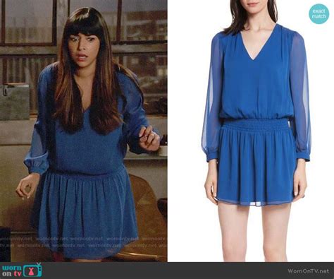 WornOnTV Ceces Blue Long Sleeve Dress On New Girl Hannah Simone Clothes And Wardrobe From TV