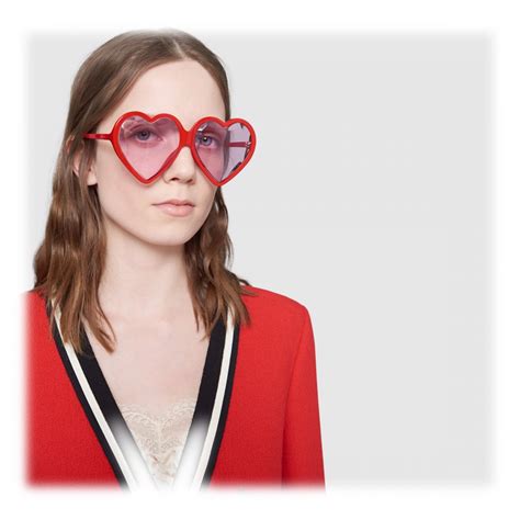 Gucci Acetate Heart Sunglasses With Optimal Fit Red Heart Gucci
