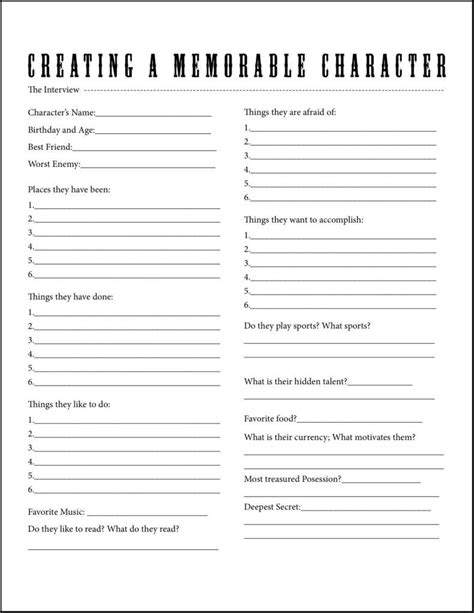 Character Interview A Worksheet For Beginners Writers Write