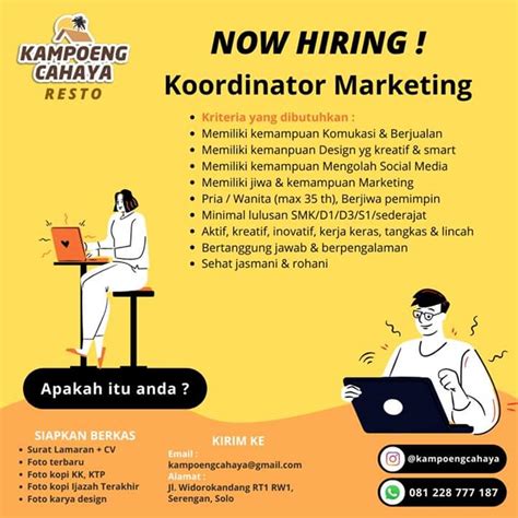 Lowongan kerja pt pembangunan perumahan (persero). Lowongan Kerja Kampoeng Cahaya Resto Solo - Koordinator ...