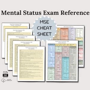 Mental Status Exam Cheat Sheet Mse Desktop Reference Mse Writing Guide