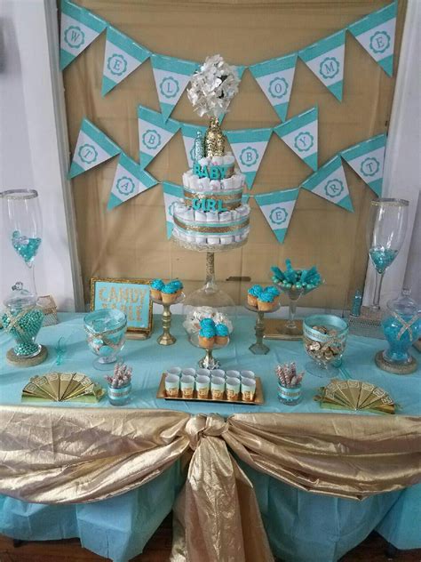 Teal And Gold Baby Shower Candy Table Created By New Era Wedding And Event