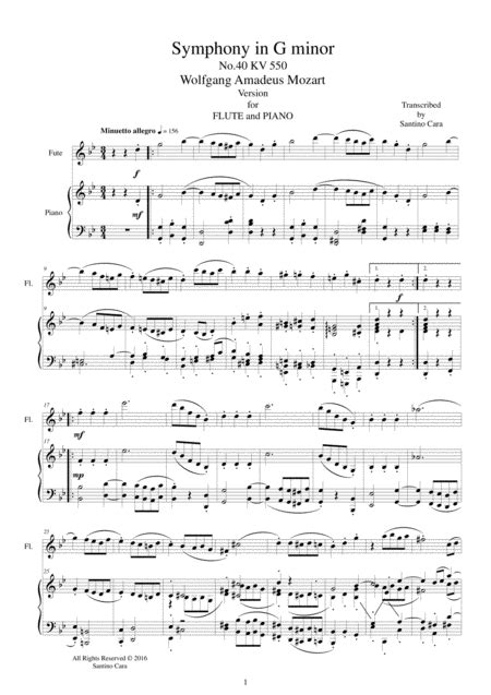 Mozart Full Symphony In G Minor No 40 K 550 For Flute And Piano Free