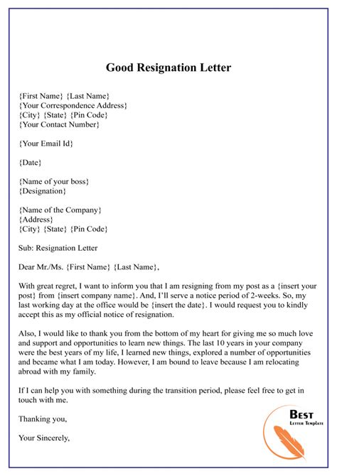 Free Resignation Letter Template Pdf Word Doc Photos