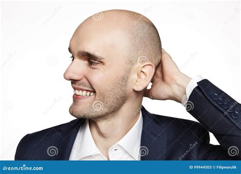 Headshot Of Bald Man Looking Right Stock Image Image Of Headshot