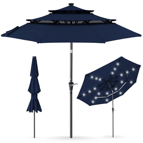 buy best choice products 10ft 3 tier solar patio umbrella outdoor market sun shade for backyard