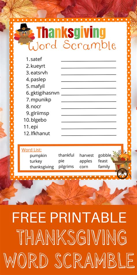 Thanksgiving Word Scramble Free Printable Thanksgiving Words
