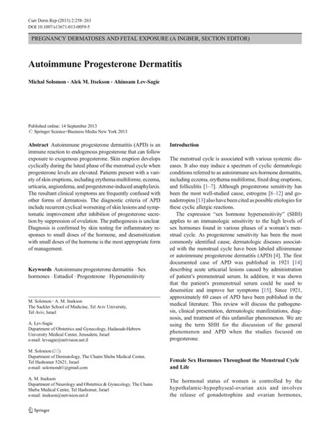 Pdf Autoimmune Progesterone Dermatitis