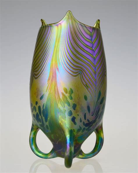 Hand Blown Glass Art Nouveau Loetz Style Iridescent Bohemian Art Glass Vase