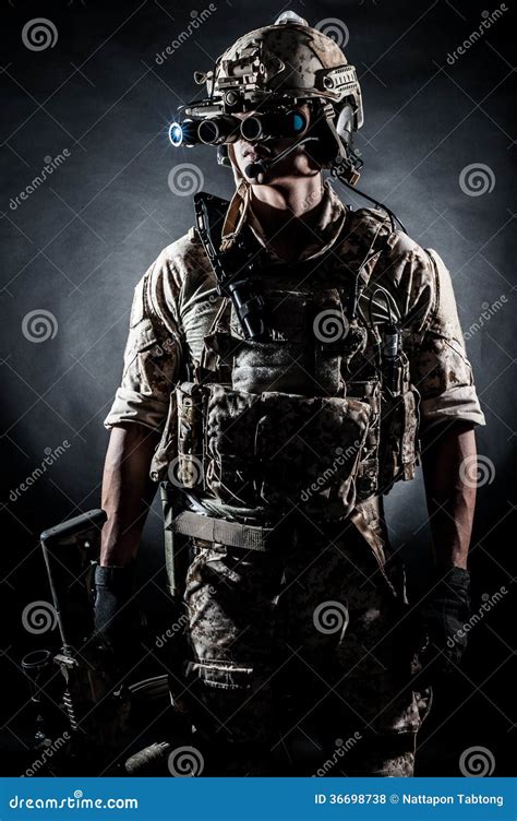 Soldier Man Hold Machine Gun Stock Photo Image Of Face Knife 36698738