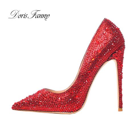 Doris Fanny Stiletto 2022 Shoes Woman Red Crystals Woman Wedding Shoes Bride Sexy Party Shoes