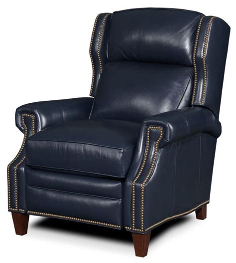 Leather recliner this handsome recliner features a classic, timeless design manifested in its rolled arms english chesterfield leather wingback armchair is button tufted on back and seat. Navy Blue Leather Recliner "Perfect" | Leather Recliners ...