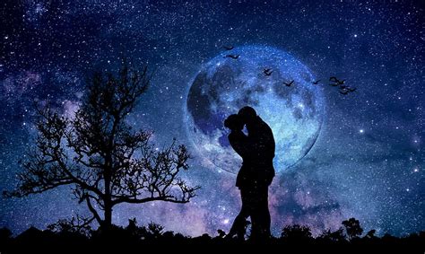 Hd Wallpaper Silhouette Photo Of Boy And Girl Under The Moon Couple
