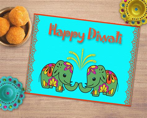 Printable Happy Diwali Card Diwali Greeting Card Cute Diwali Etsy