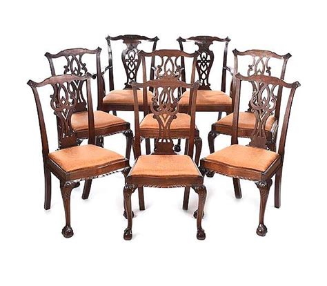 Set Of Eight Mahogany Chippendale Style Dining Room Chairs