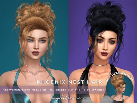 Phoenix Nest Curly Bun Hair P At Sonya Sims Sims 4 Updates