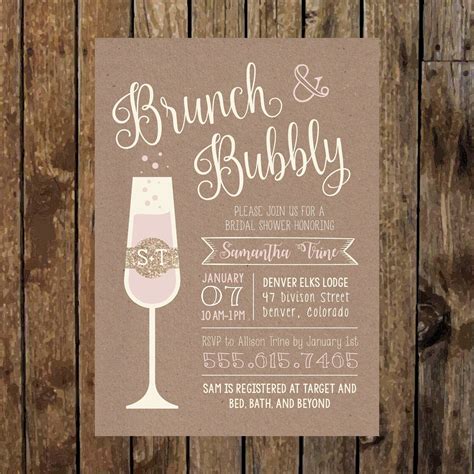 5 X 7 Printable Rustic Brunch And Bubbly Bridal Shower Invitation Bridal