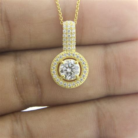 Moissanite Pendant With Chain Bridal Necklace With Gold Etsy