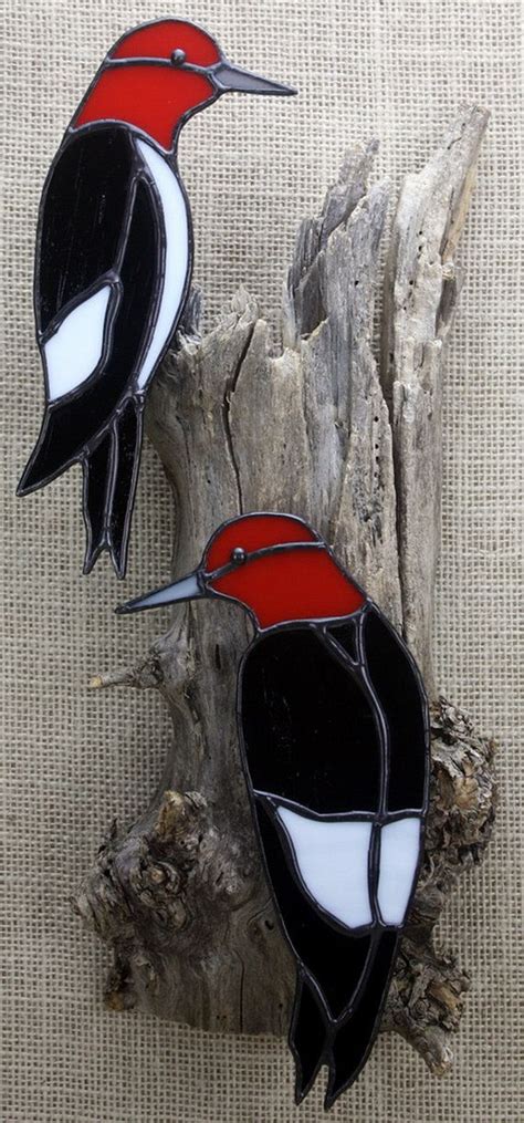 Stained Glass Red Headed Woodpeckers Stained Glass Bird Etsy Stained Glass Birds Stained