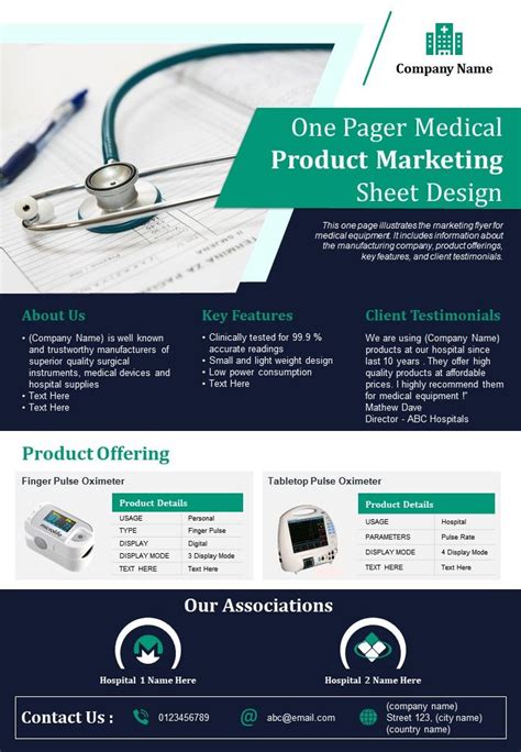 One Pager Medical Product Marketing Sheet Design Presentation Report