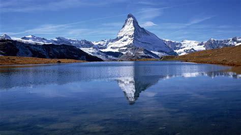 Matterhorn Swiss Alps Sky Reflected Lake Alps Mountain Peak