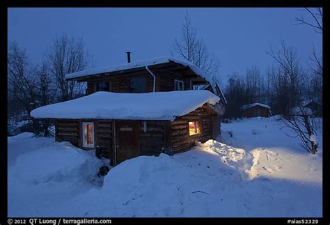 Picturephoto Log Cabin At Night Wiseman Alaska Usa