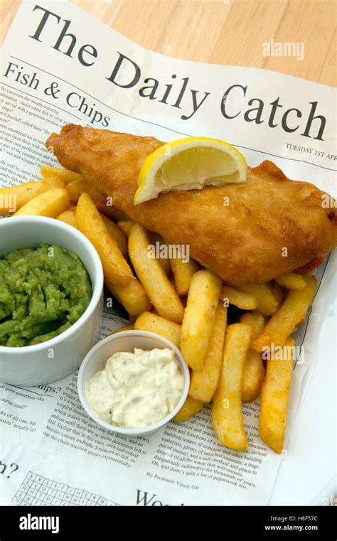 Traditional British Fish And Chips Served In A Newspaper A Uk Stock