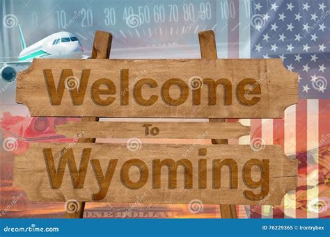 Welcome To Wyoming State In Usa Sign On Wood Travell Theme Stock Image