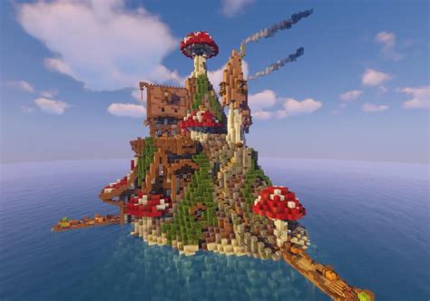I Made A Mushroom Island And Turned It Into A Small Village Minecraft