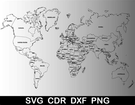 World Map Svg World Map Svg Clipart Silhouette Laser Cut Etsy Australia