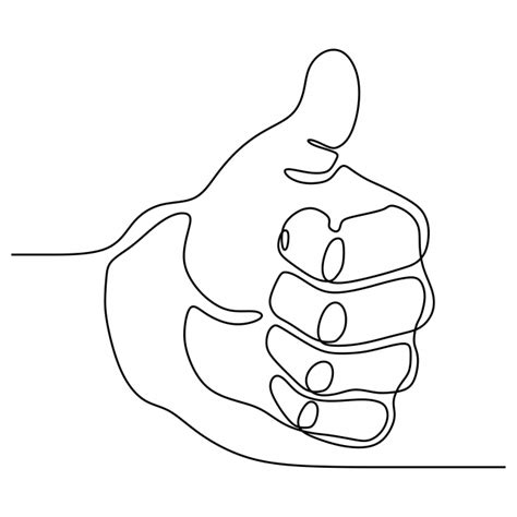 Single Line Drawing Thumbs Up Hand Gesture Concept Of Fine Agree And