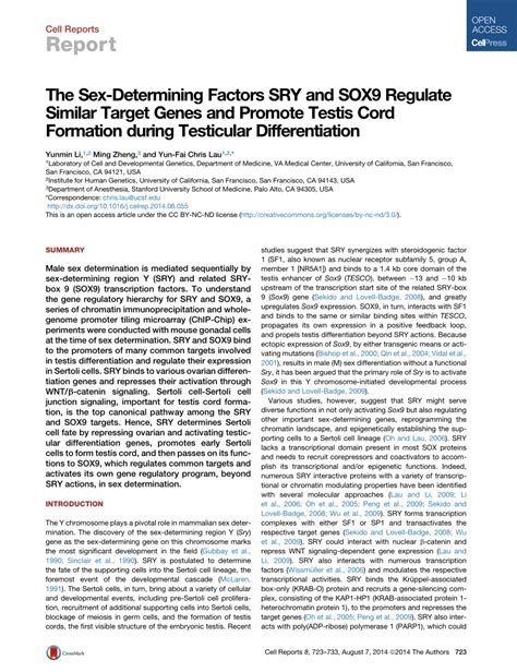 Pdf The Sex Determining Factors Sry And Sox9 Regulate Similar Target Genes And Promote Testis