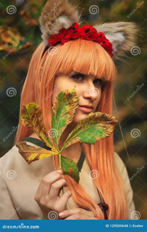 Wolf Girl Cosplay Character In Autumn Park Stock Photo Image Of