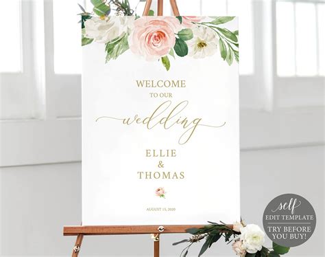 Welcome To Our Wedding Poster Instant Download Fully Editable Blush