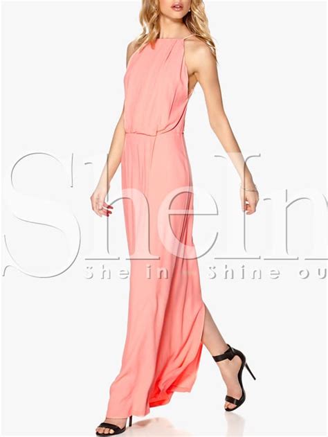 Pink Sleeveless Backless Maxi Dress Sheinsheinside
